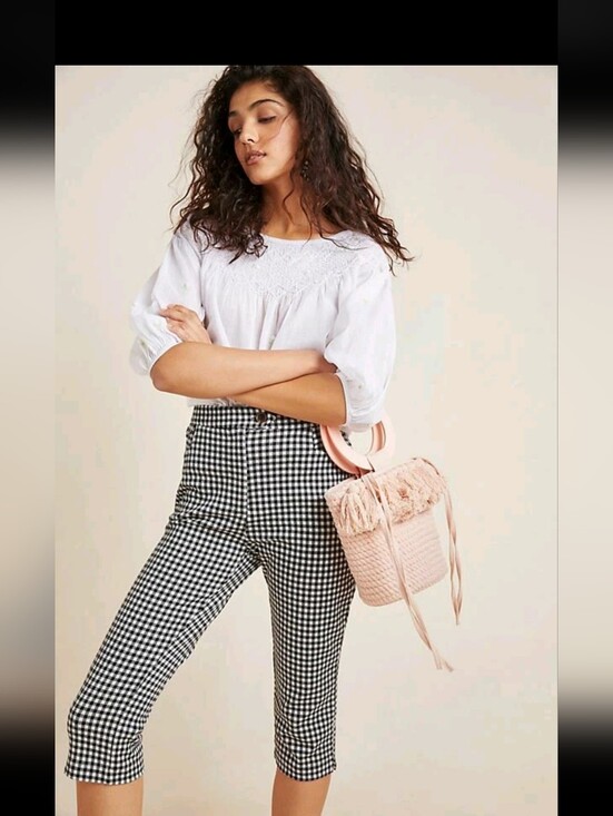 Anthropologie Pants - Anthropologie Gingham Petal Pusher Pants in Black & White